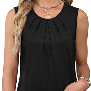 Black Flowy Pleated Tank Top